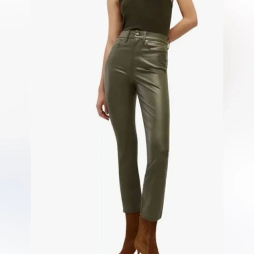 NWT Veronica Beard Carly Kick-Flare Pant Loden- Olive Green Sz 31 Faux Leather